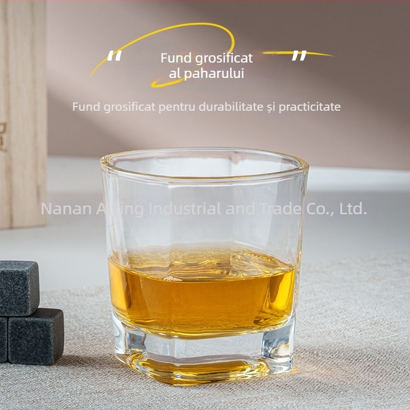 Pahar de whisky într-o cutie din lemn cu pietre de răcire pentru vin și capac din lemn Paulownia – set cadou