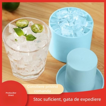 Tavă din silicon pentru cuburi de gheață cu design cilindric, mini găleată pentru gheață și cutie de depozitare