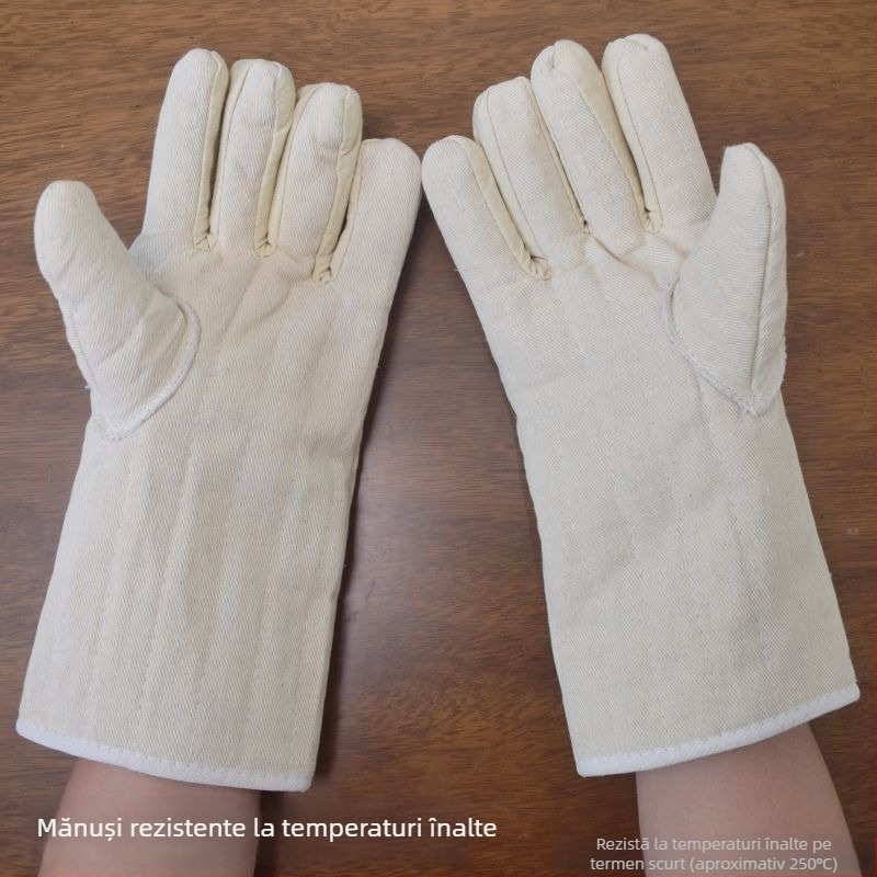 Mănuși industriale rezistente la temperaturi înalte, izolație termică din bumbac, cu cinci degete, anti-arzuri, durabile pentru cuptor, grătar și coacere