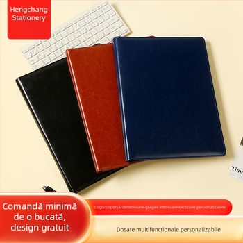 Mapă din piele multifuncțională pentru notițe și documente de afaceri, mapă pentru manager pentru întâlniri și negocieri, cu imprimare a logo-ului