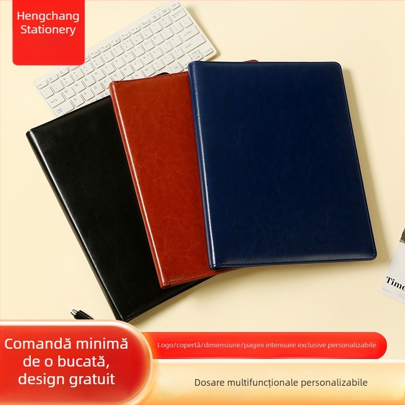 Mapă din piele multifuncțională pentru notițe și documente de afaceri, mapă pentru manager pentru întâlniri și negocieri, cu imprimare a logo-ului