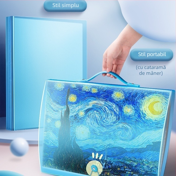 Album de artă pentru copii cu clips pentru opere de artă, format A3/8K, 60 de pagini, material PP, dimensiune portabilă A3/A2