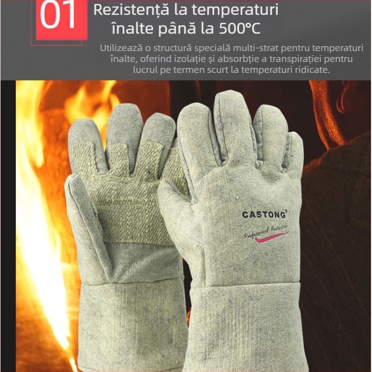 Castington mănuși industriale extinse pentru temperaturi înalte, 500°C, pentru sudură, protecție împotriva arsurilor, izolație termică, pentru grătar și muncă