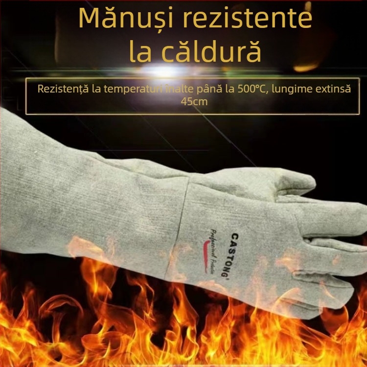 Castington mănuși industriale extinse pentru temperaturi înalte, 500°C, pentru sudură, protecție împotriva arsurilor, izolație termică, pentru grătar și muncă