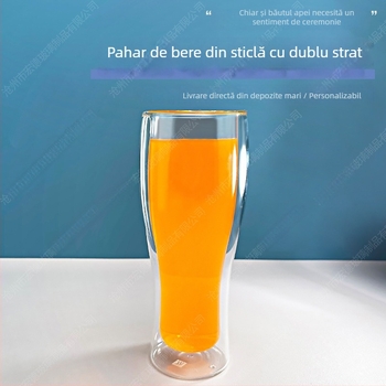 Pahar cu pereți dubli din sticlă borosilicată – izolat, pentru apă/suc, design modern minimalist, suflat manual, fără capac