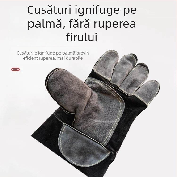 Mănuși de sudură din piele de vită, 60 cm, groase și prelungite, rezistente la căldură și la temperaturi înalte, protecție și uzură pentru sudori
