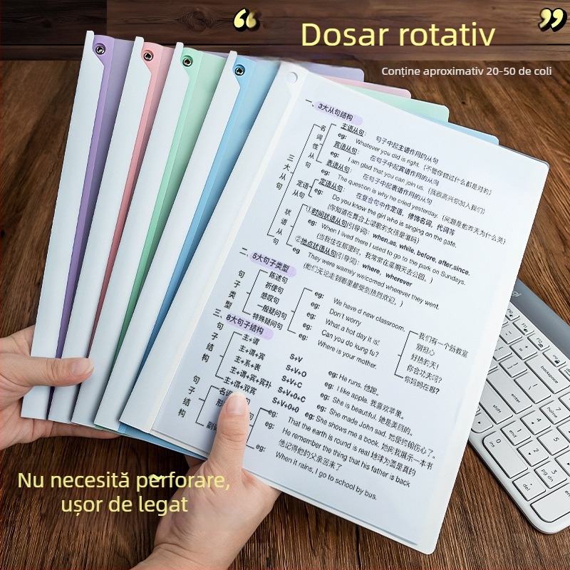 Dosar cu levier rotativ pentru hârtie A4, clipsuri de documente din plastic, organizator de foi