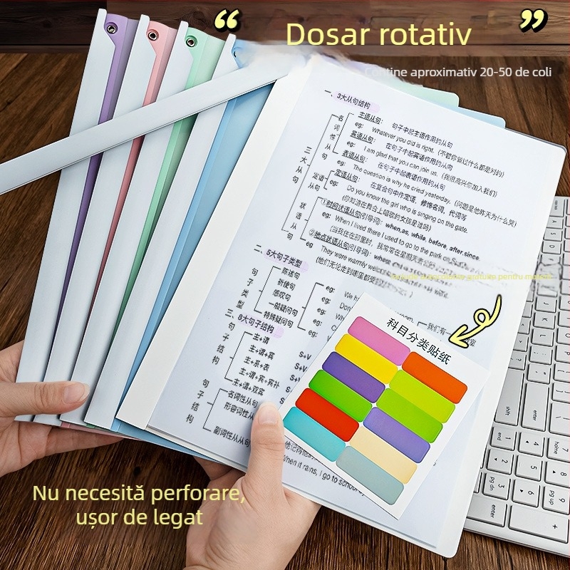 Dosar cu levier rotativ pentru hârtie A4, clipsuri de documente din plastic, organizator de foi