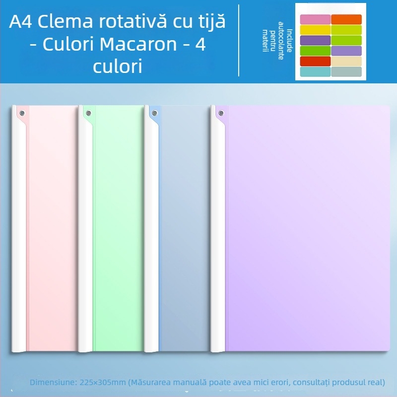 Dosar cu levier rotativ pentru hârtie A4, clipsuri de documente din plastic, organizator de foi