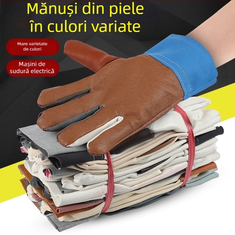 Mănuși groase scurte de sudură din piele sintetică — rezistente la uzură și la ulei, protecție la muncă; potrivite pentru manipularea echipamentelor și sudură electrică.