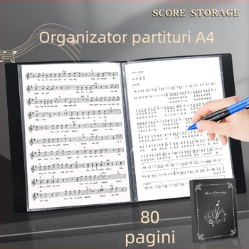 Mapă pentru partituri cu pagini transparente, pentru tobe și pian, organizator editabil