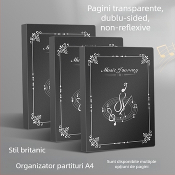 Mapă pentru partituri cu pagini transparente, pentru tobe și pian, organizator editabil