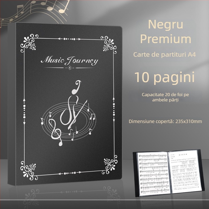 Mapă pentru partituri cu pagini transparente, pentru tobe și pian, organizator editabil