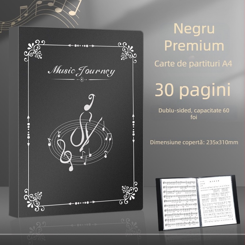 Mapă pentru partituri cu pagini transparente, pentru tobe și pian, organizator editabil