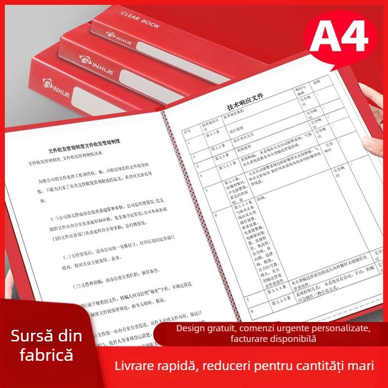 Organizator de fișiere A4, gros, cu mai multe compartimente și inserții transparente pentru documente de sarcină