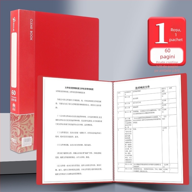 Organizator de fișiere A4, gros, cu mai multe compartimente și inserții transparente pentru documente de sarcină