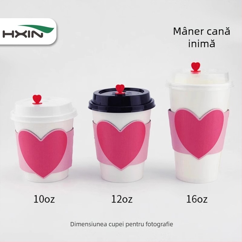 HXIN Huse pentru pahare din carton, cu inimă, groase, ondulate, pentru ceai cu lapte și cafea