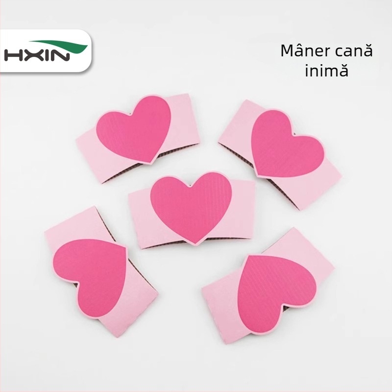 HXIN Huse pentru pahare din carton, cu inimă, groase, ondulate, pentru ceai cu lapte și cafea