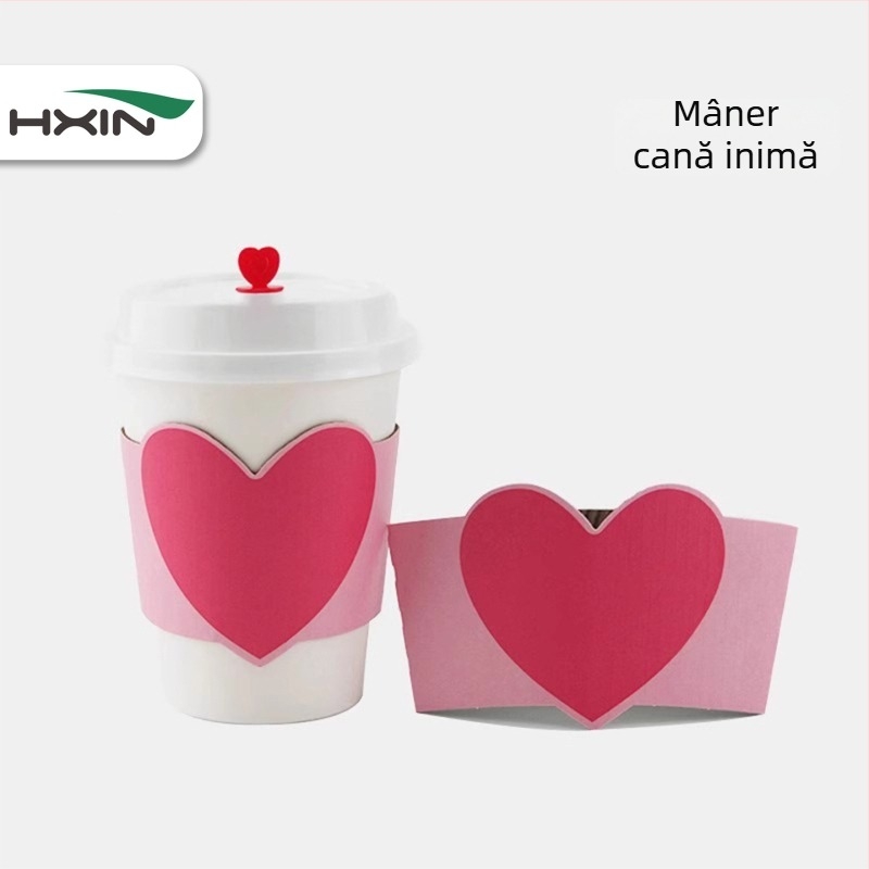 HXIN Huse pentru pahare din carton, cu inimă, groase, ondulate, pentru ceai cu lapte și cafea