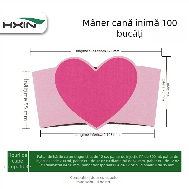 HXIN Huse pentru pahare din carton, cu inimă, groase, ondulate, pentru ceai cu lapte și cafea