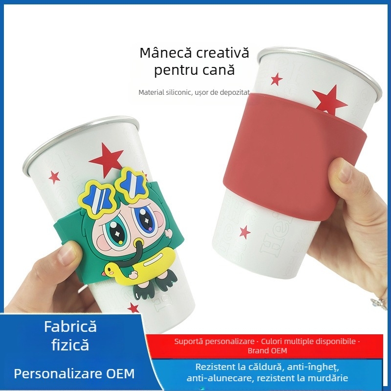 Manșon circular din silicon ecologic pentru pahar, antiderapant și izolator termic, detașabil, pentru pahare ale copiilor, potrivit pentru ceai cu lapte și cafea