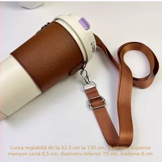 Husă portabilă din PU pentru pahare de ceai cu lapte și cafea, izolație și curea crossbody