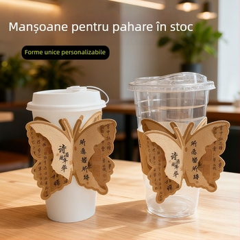 Huse de hârtie pentru pahare în formă de fluture, personalizate, de unică folosință, pentru ceai cu lapte și cafea, în stil chinezesc, formă specială