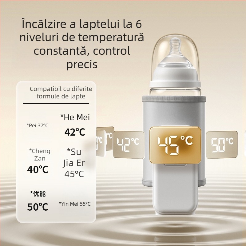 Încălzitor universal pentru biberon cu control inteligent al temperaturii, baterie Li-ion reîncărcabilă, fără fir, portabil