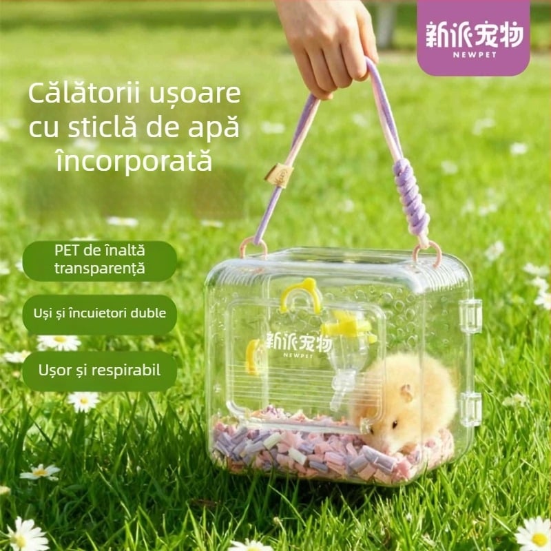 Cușcă de transport pentru hamster, acrilic transparent, rezistentă la mușcături, durabilă, potrivită pentru hamsteri și alte animale de companie mici, pentru exterior
