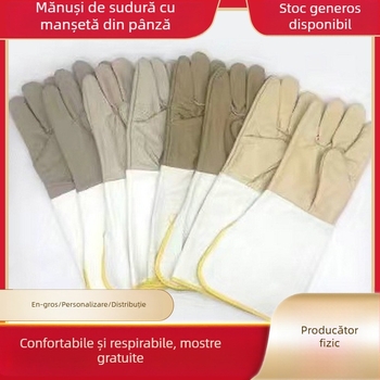 Mănuși de sudură din piele de vițel și pânză, manșetă lungă, mănuși de protecție pentru sudură