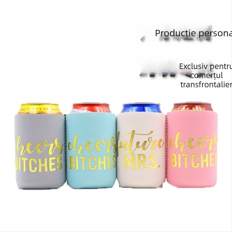 Husă pentru pahar din neopren, cu litere aurii ștanțate prin imprimare termică, material SBR, personalizată la nivel de fabrică, pentru doze de bere și sticle