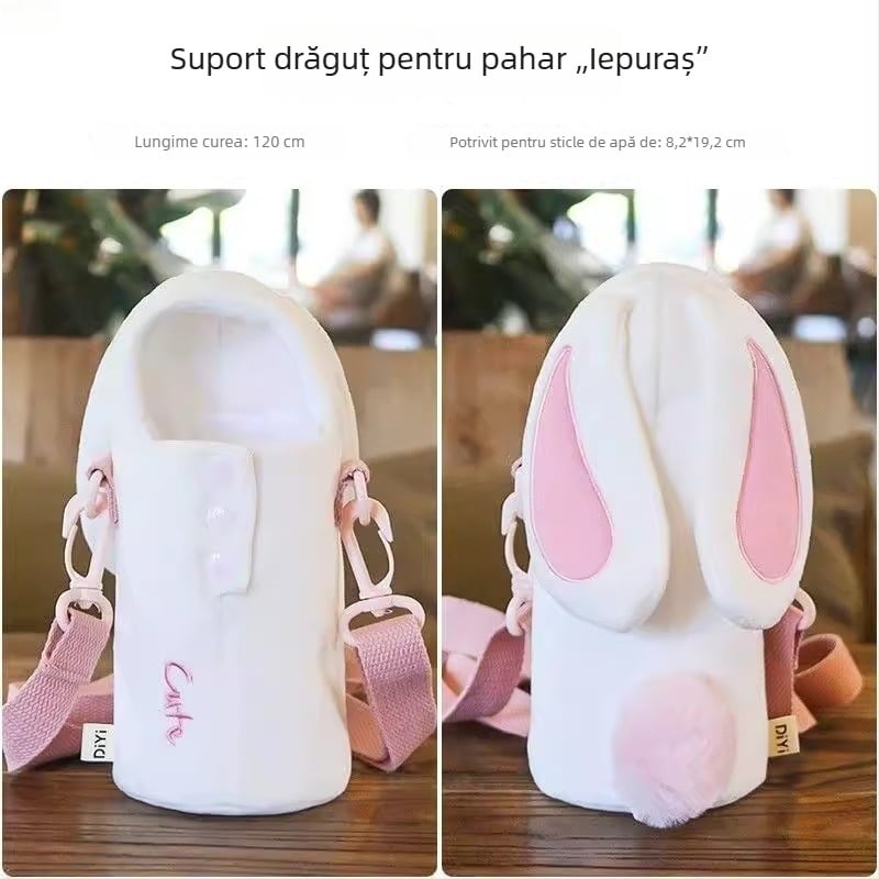 Husă termoizolantă din pluș cu curea crossbody, pentru cești și sticle