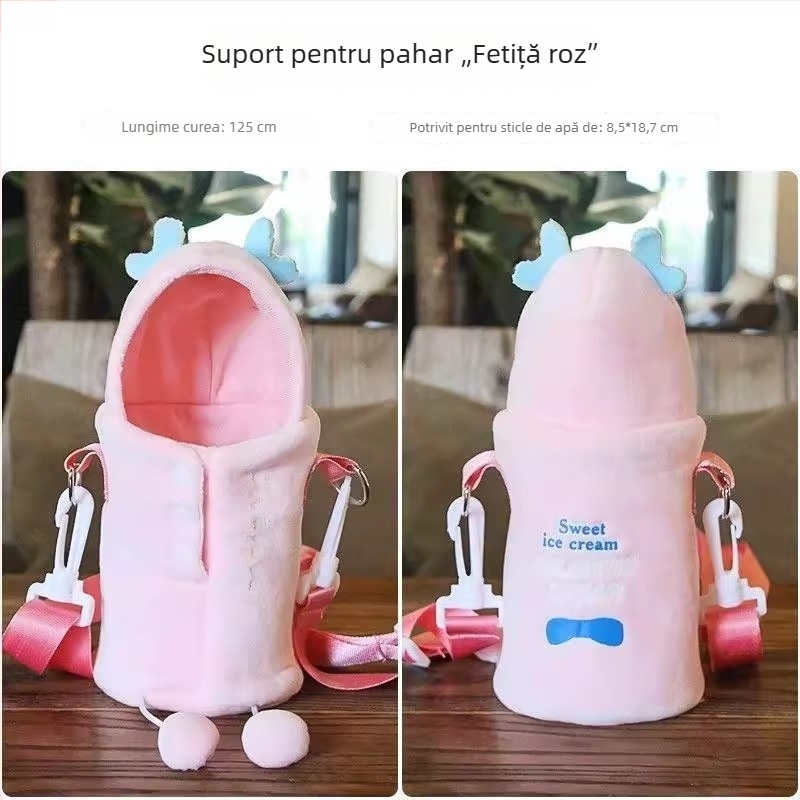Husă termoizolantă din pluș cu curea crossbody, pentru cești și sticle
