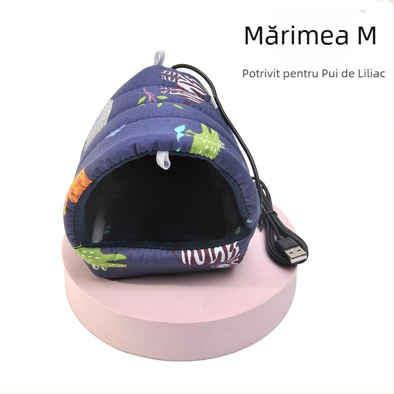 Cuib încălzit pentru hamster, din bumbac cald, căptușit cu fleece, pat de dormit de iarnă, pentru agățat în cușcă