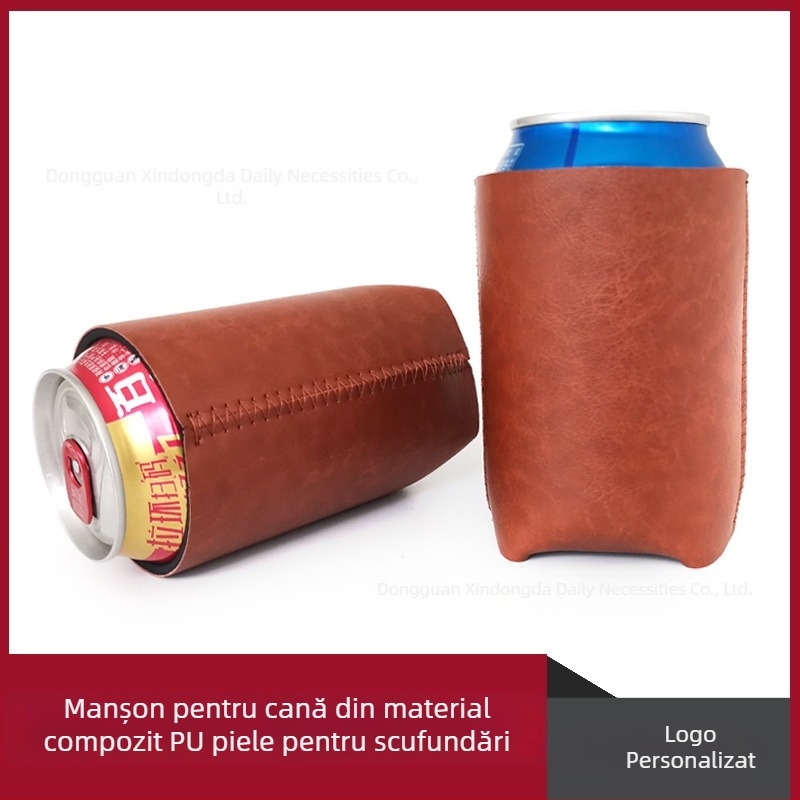 Manșon din piele PU pentru doză de bere, 330 ml / 12 oz, capac izolant