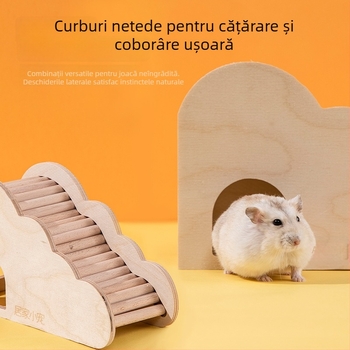Jucărie din lemn pentru hamster: scară în formă de nor cu cuib ascuns și casă — mobilier interior pentru decorul hamsterului