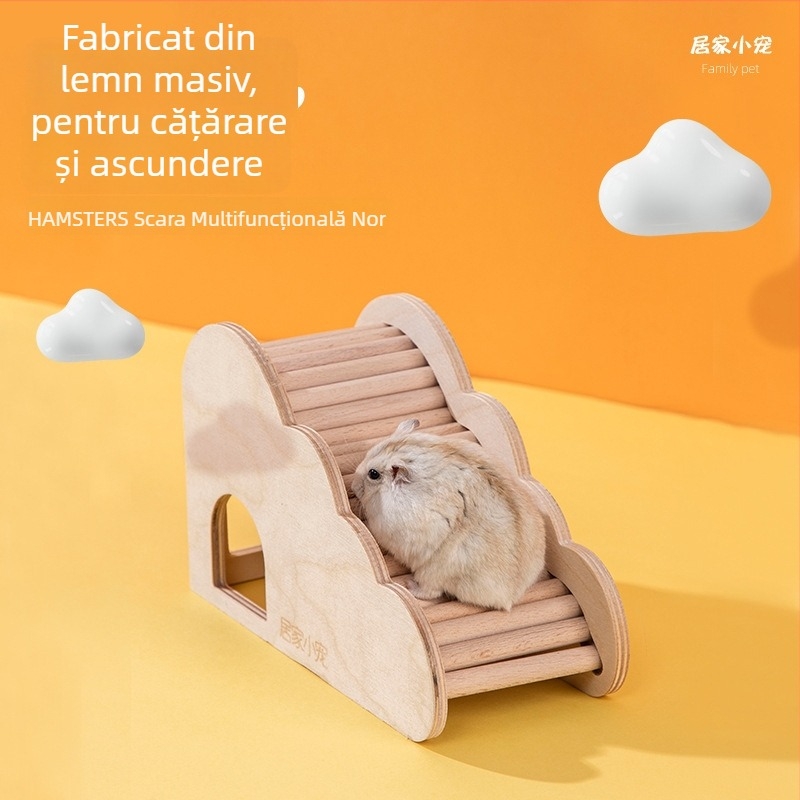 Jucărie din lemn pentru hamster: scară în formă de nor cu cuib ascuns și casă — mobilier interior pentru decorul hamsterului