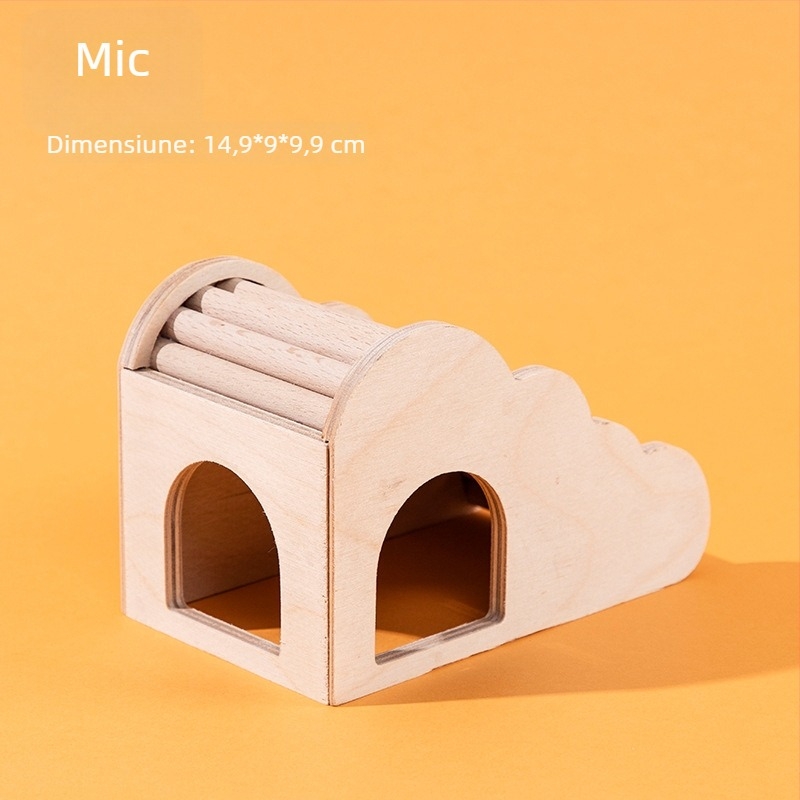 Jucărie din lemn pentru hamster: scară în formă de nor cu cuib ascuns și casă — mobilier interior pentru decorul hamsterului