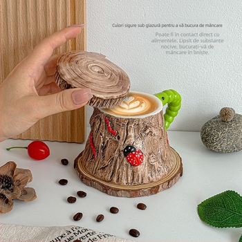 Ceașcă ceramică pentru cafea, creativă și amuzantă, în stil retro, practică și drăguță, cu capac