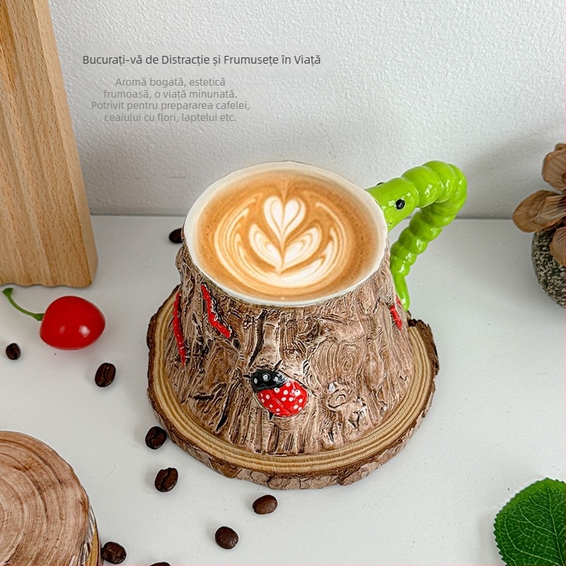 Ceașcă ceramică pentru cafea, creativă și amuzantă, în stil retro, practică și drăguță, cu capac