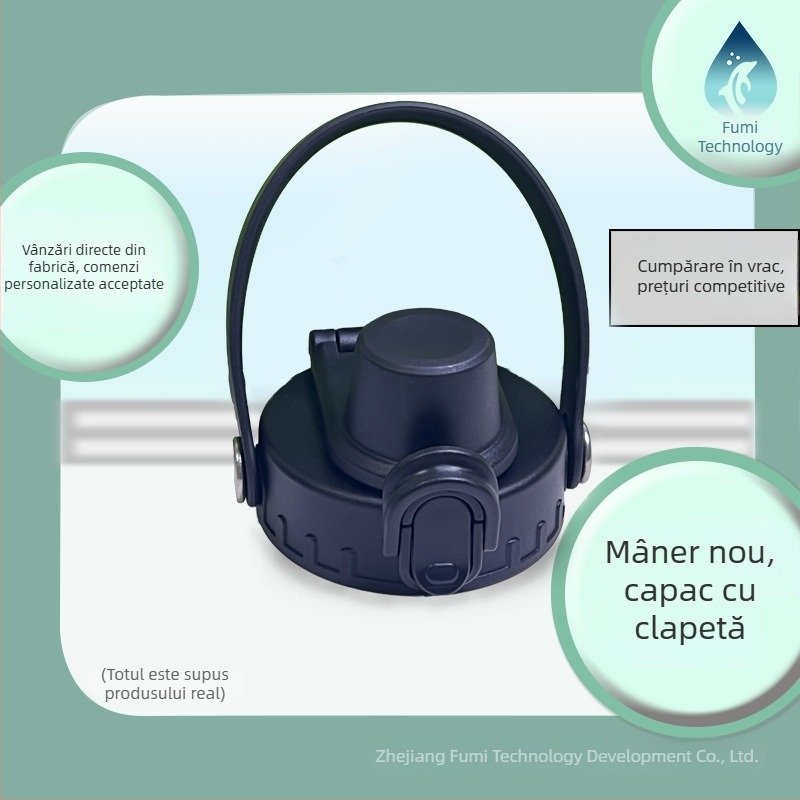 Cană termoizolantă portabilă cu mâner și capac basculant, capac din plastic pentru pahar sport