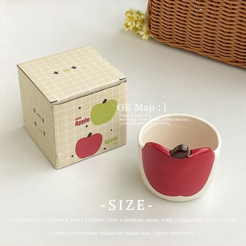 Căniță de mic dejun cu design drăguț de măr, cană ceramică pentru cafea cu culoare sub glazură