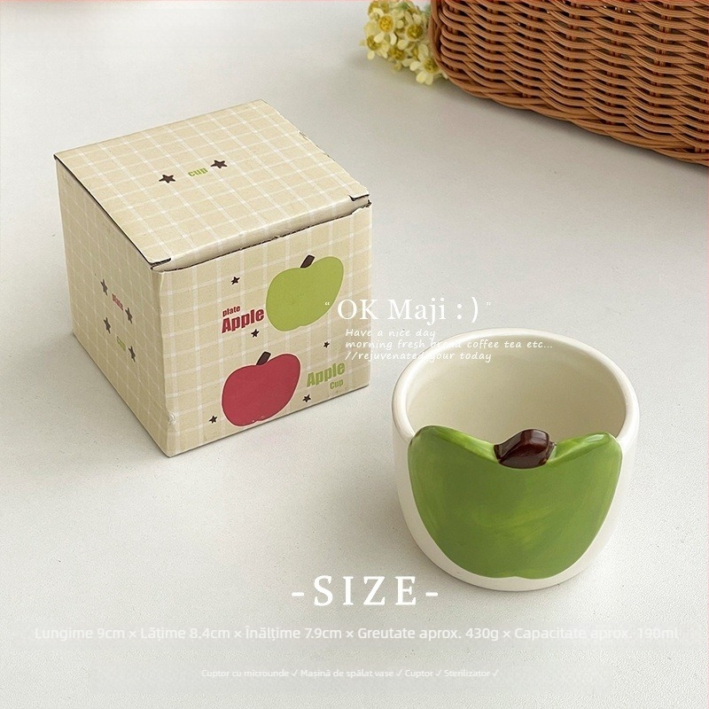 Căniță de mic dejun cu design drăguț de măr, cană ceramică pentru cafea cu culoare sub glazură