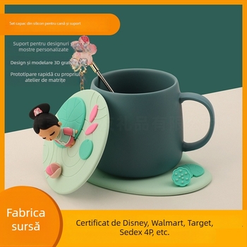 Set capac silicon cartoon pentru cești din ceramică și sticlă, cu design animat, protecție împotriva prafului, utilizare casnică
