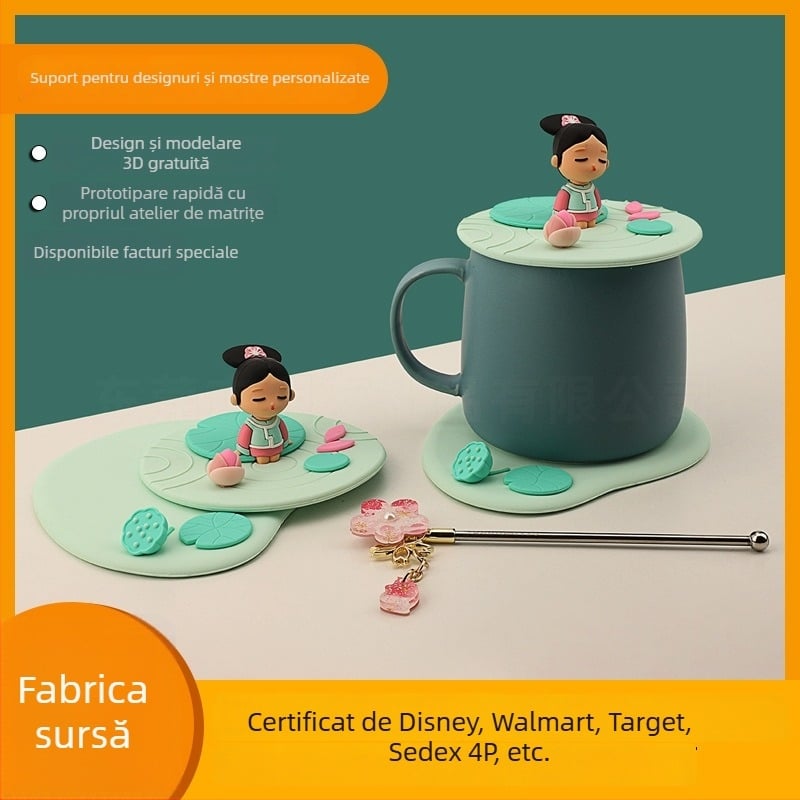 Set capac silicon cartoon pentru cești din ceramică și sticlă, cu design animat, protecție împotriva prafului, utilizare casnică