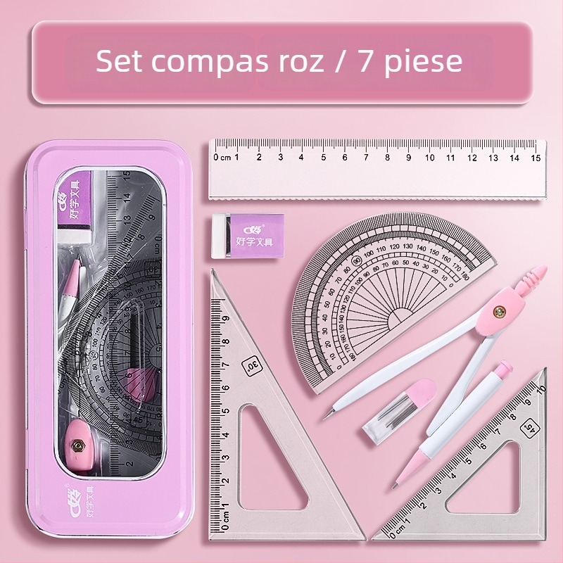 Set compas cu riglă și cutie de depozitare – trusă de desen multifuncțională pentru elevi
