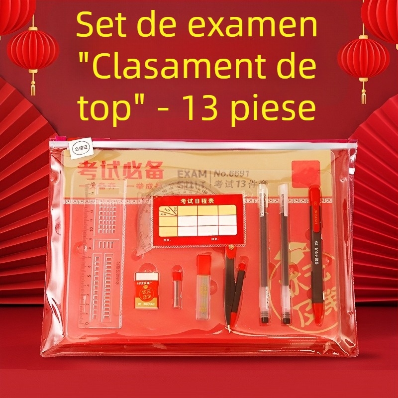 Set de examen: Echipamente esențiale de papetărie pentru examenul de admitere la liceu — creioane 2B, markere pentru răspunsuri, tablă, compas, riglă