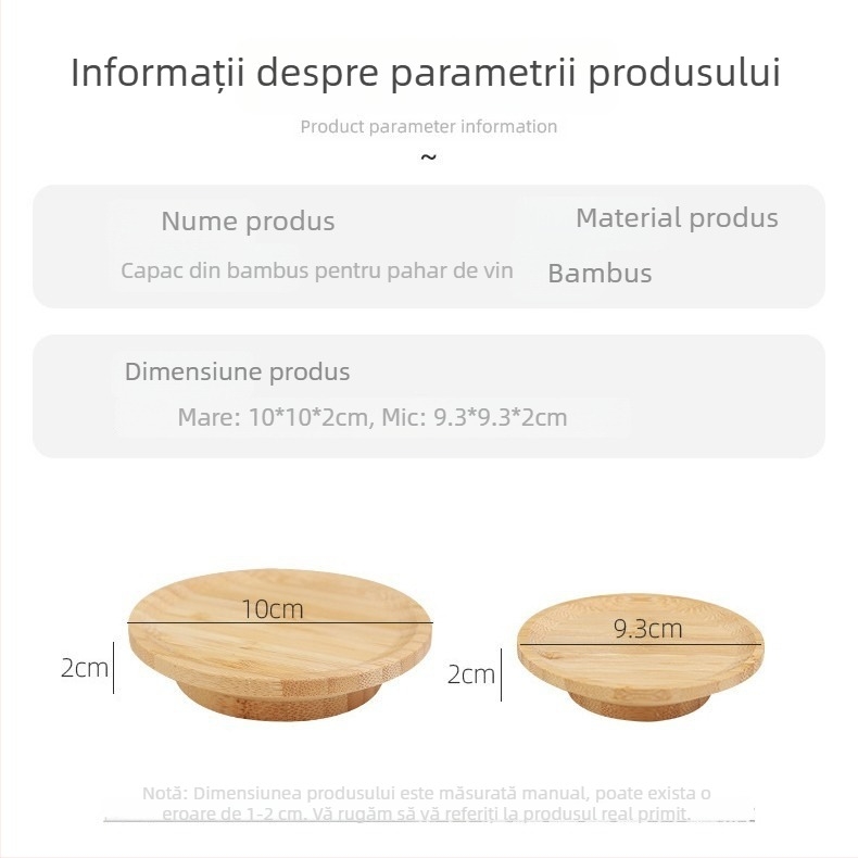 Capac pentru cană din bambus și suport-disk, cu dublă funcție, anti-strop și protecție împotriva reziduurilor
