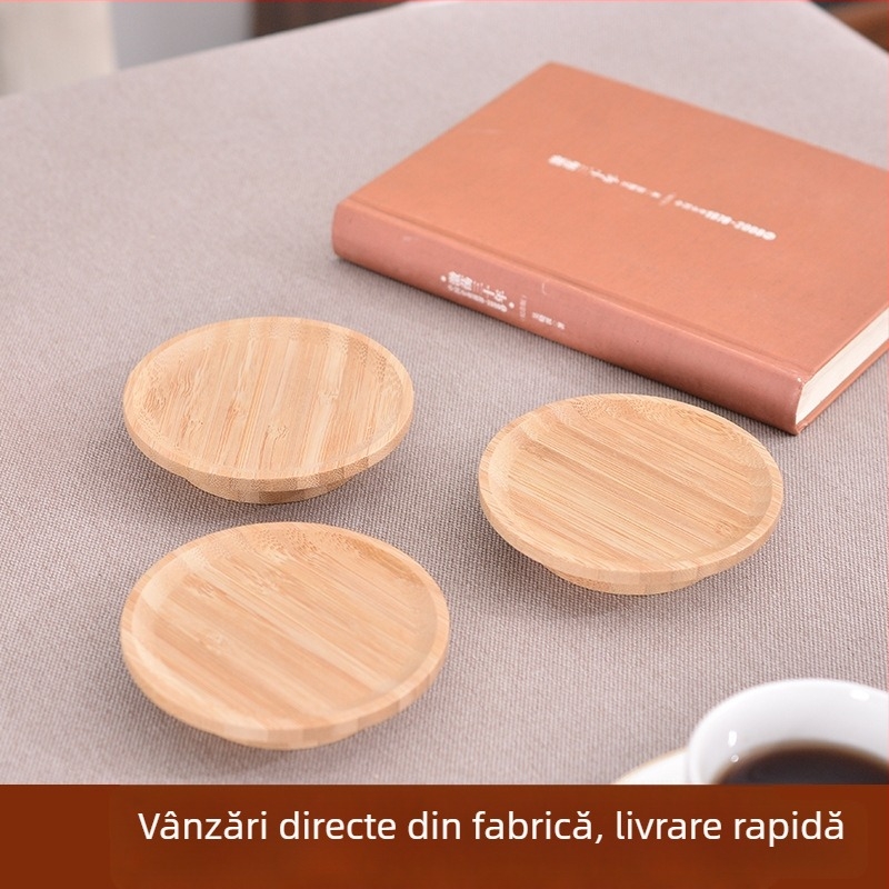 Capac pentru cană din bambus și suport-disk, cu dublă funcție, anti-strop și protecție împotriva reziduurilor