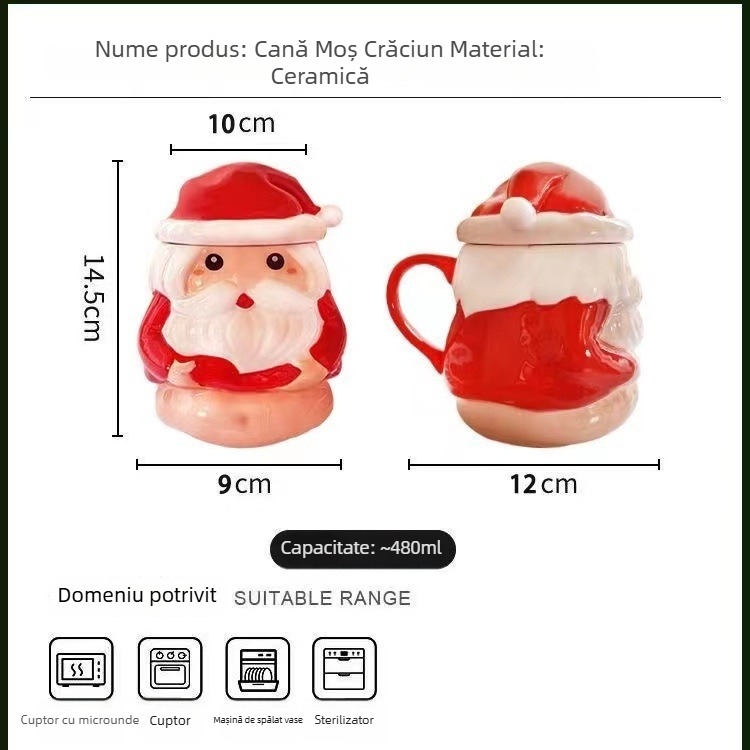 Cană ceramică cu Moș Crăciun, capac - cană de cafea de Crăciun
